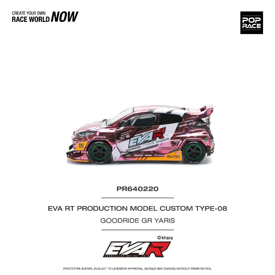 Pop Race 1:64 Toyota GR Yaris EVA RT Production Model Custom Type-08 Good Ride GR Yaris Rocket Bunny Chrome Pink (PR640220)