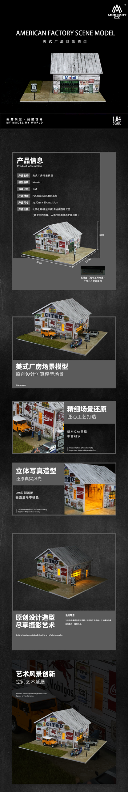 MoreArt 1:64 American Factory Scene Model LED Light Diorama