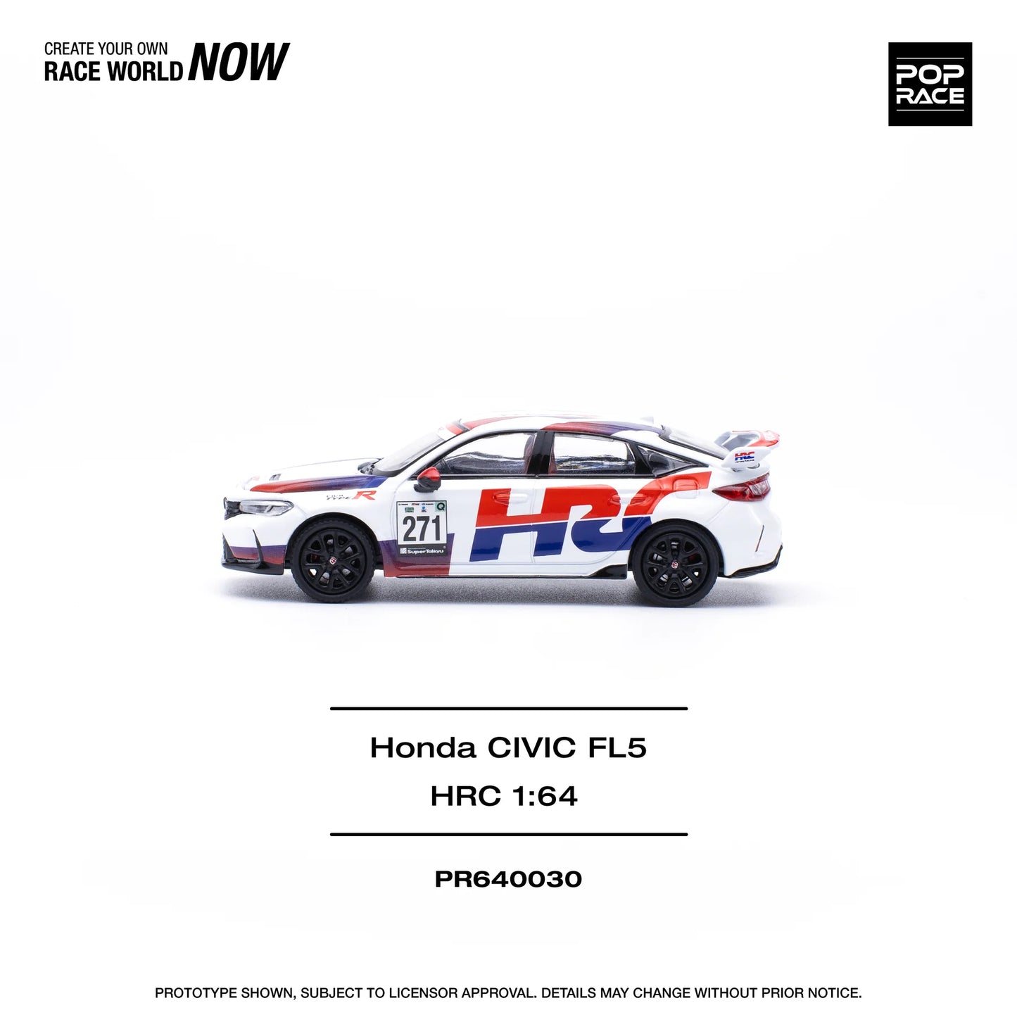 Pop Race 1:64 Honda CIVIC Type-R FL5 White HRC Opening Front Hood Detailed Engine (PR640030)