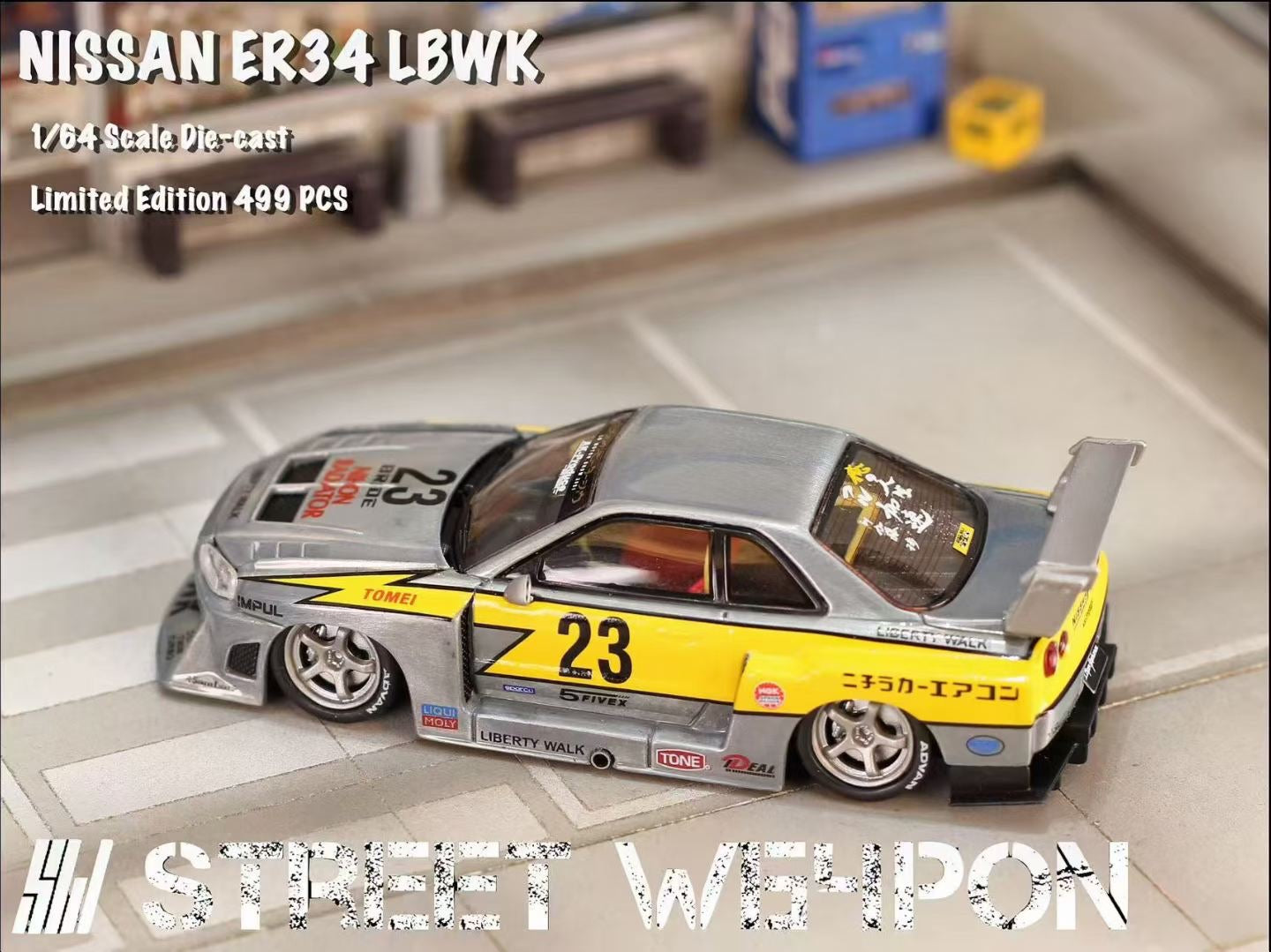 Street Weapon 1/64 Nissan Skyline GT-R R34 ER34 LBWK Super Silhouette #23 Raw Lightening Edition Openable Engine Hood Detailed Engine Limited 499 Pieces