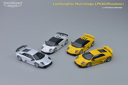 Phantom Knight 1:64 Lamborghini Mucielago LP640 Roadster Soft Top Convertible Roof Yellow (Openable Engine Hood and Air Intake, Magnetic Spoiler and Bumpers)