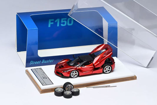 Street Buster 1:64 LaFerrari F150 Coupe Hard Top Rosso Maranello Metallic Red Openable Rear Hood Detailed Engine with Extra Wheel-Set