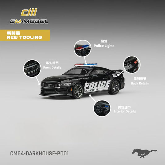 CM Model 1:64 Mustang Mk7 S650 Dark Horse Low Tail Spoiler Police Car