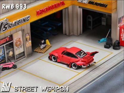 Street Weapon 1/64 Porsche RWB 993 Matt Red NAGINATA High Tail Spoiler Version