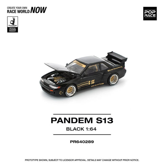 Pop Race 1:64 Nissan Pandem Silvia S13 Black #88 Opening Front Hood Detailed Engine (PR640289)