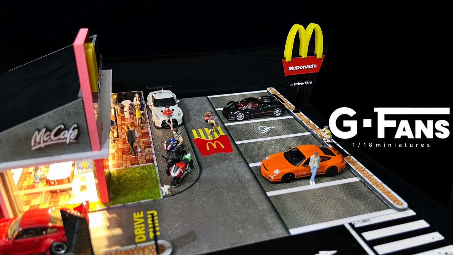 G-Fans 1/64 McDonalds Drive-Thru Volume 2 LED Light Diorama with Car Park Parking Lot