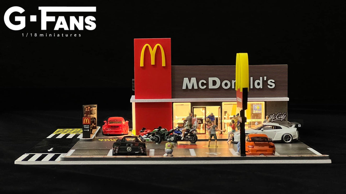 G-Fans 1/64 McDonalds Drive-Thru Volume 2 LED Light Diorama with Car Park Parking Lot