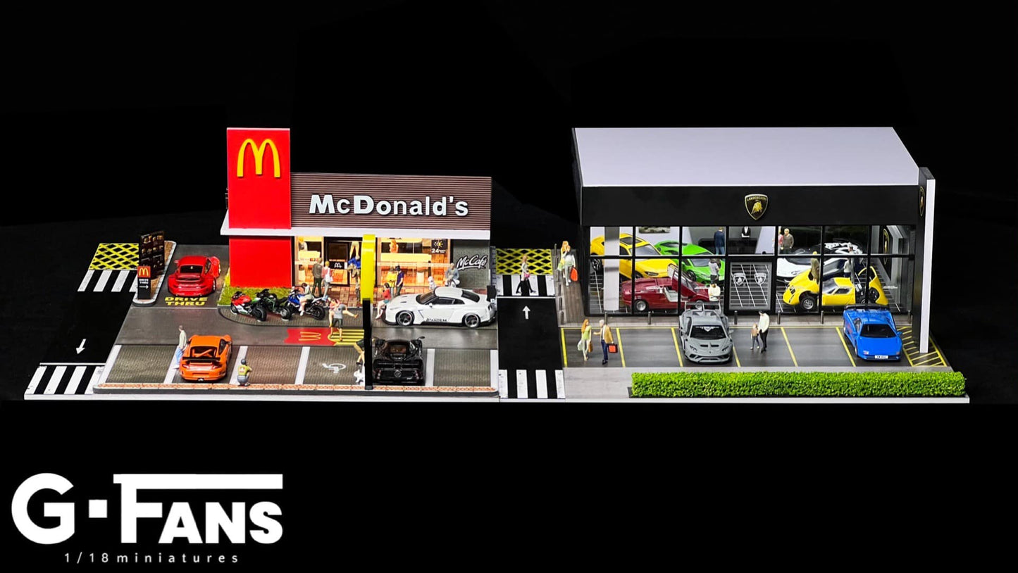 G-Fans 1/64 McDonalds Drive-Thru Volume 2 LED Light Diorama with Car Park Parking Lot