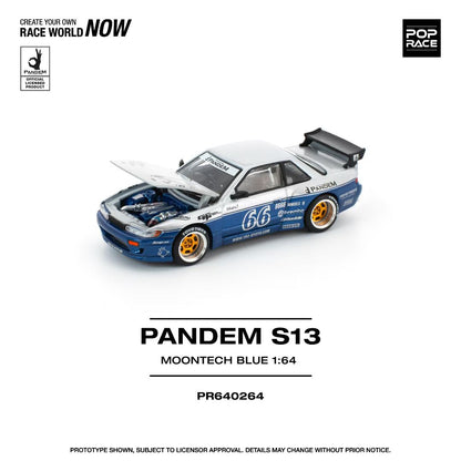 Pop Race 1:64 Nissan Pandem Silvia S13 MOONTECH Rocket Bunny #66 Blue Opening Front Hood Detailed Engine (PR640264)