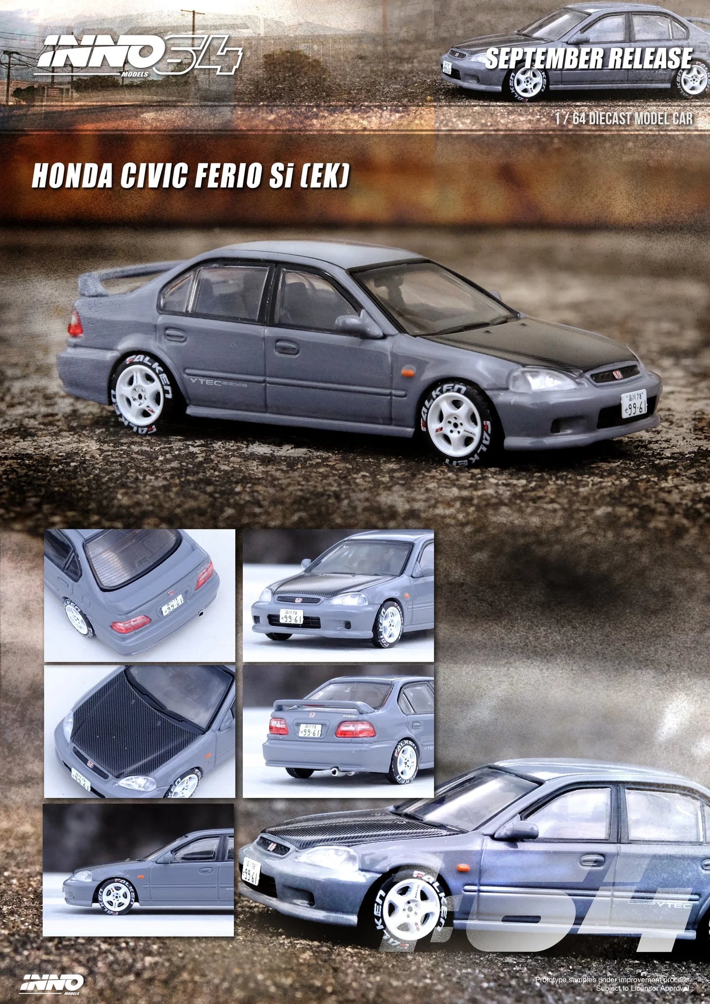 INNO64 1:64 Honda CIVIC Ferio Si EK Cement Grey