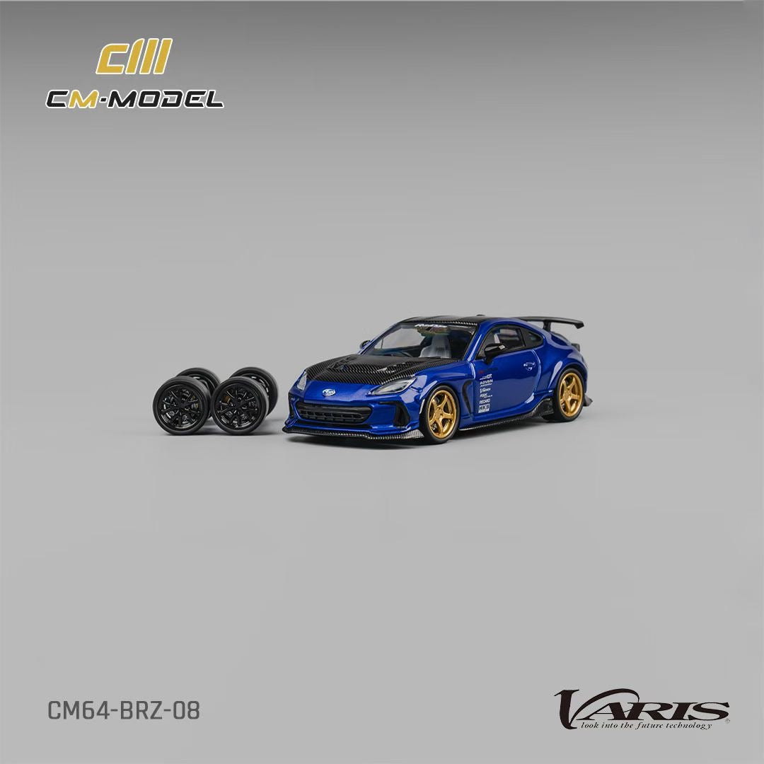 CM Model 1:64 Subaru BRZ Mk2 ZD8 Varis Arising-1 Metallic Blue with Extra Wheel-Set