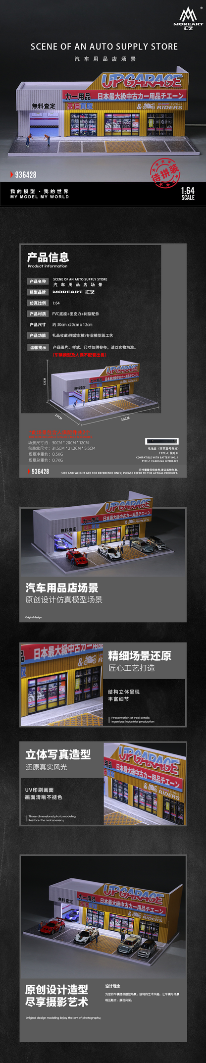 MoreArt 1:64 Scene Of An Auto Supply Store LED Light Diorama with 2 Girls Figures