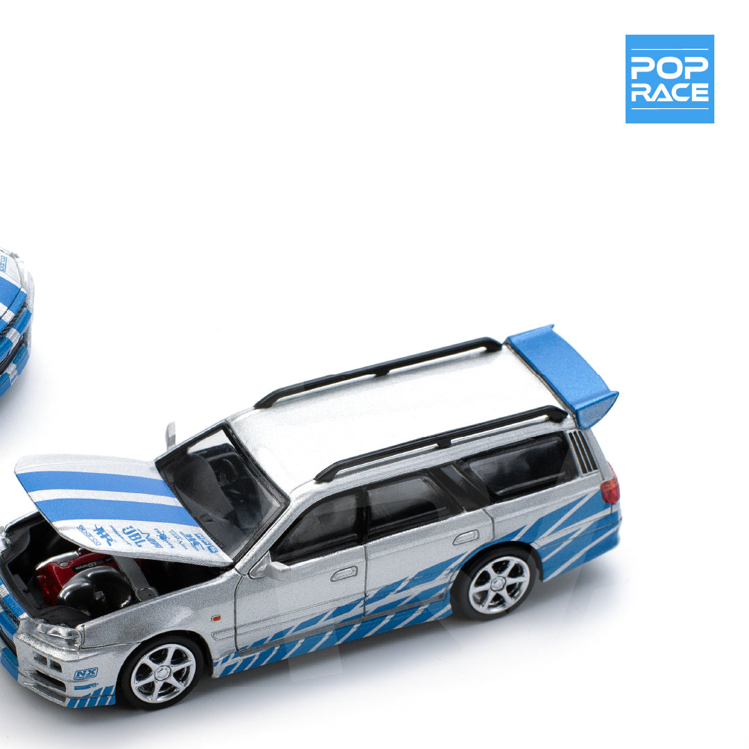 POP RACE 1/64 Nissan STAGEA BLUE/SILVER - with Openable Hood (PR640060)