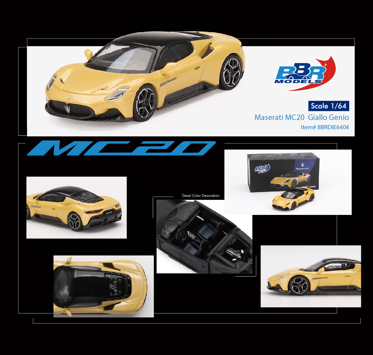 BBR 1:64 Maserati MC20 Giallo Genio Yellow