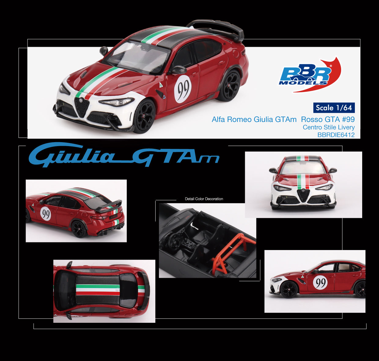 BBR 1:64 Alfa Romeo Giulia GTAm Rosso GTA #99 Centro Stile Livery