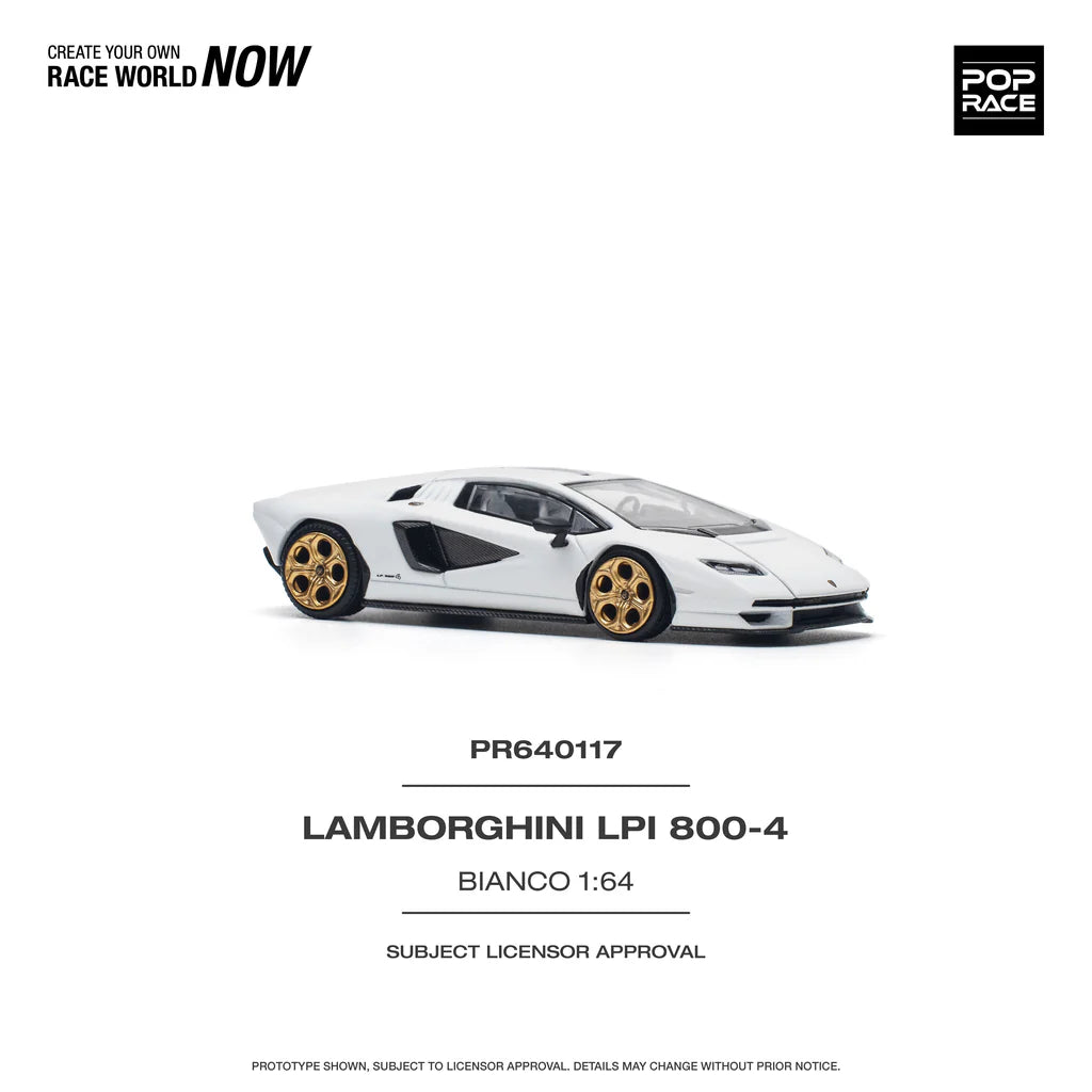 Pop Race 1:64 Lamborghini Countach LPI 800-4 Bianco Siderale Opening Front and Rear Detailed Engine (PR640117)