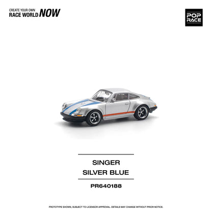 Pop Race 1:64 Porsche 911 964 Coupe Singer Custom Silver Blue (PR640188)