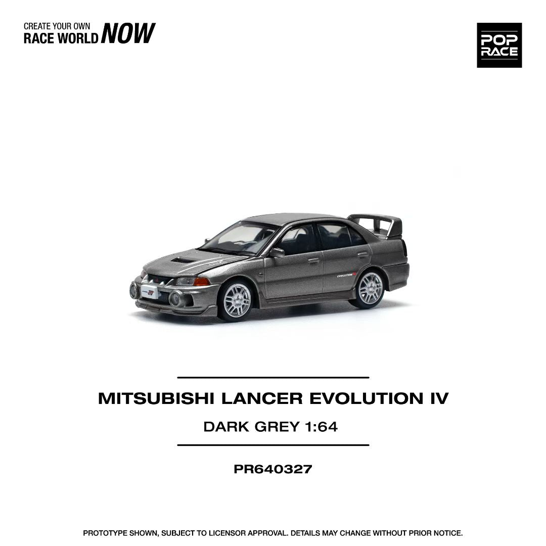 Pop Race 1:64 Mitsubishi Lancer Evolution IV Dark Grey Opening Front Detailed Engine (PR640327)