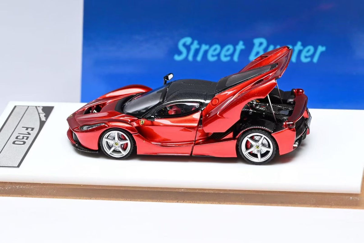 Street Buster 1:64 LaFerrari F150 Coupe Hard Top Rosso Maranello Metallic Red Openable Rear Hood Detailed Engine with Extra Wheel-Set