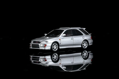 Motorhelix 1:64 Subaru Impreza Wagon WRX STi Ver. VI GF8 Arctic Silver Metallic Openable Front Hood Detailed Engine Official Licensed