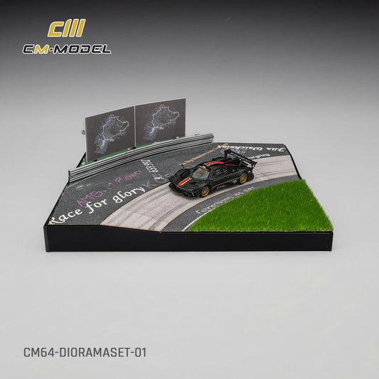 CM Model 1:64 Pagani Zonda R Evolucion Track Version Black Dry Carbon with Nurburgring Diorama Full Set (Pagani Official Licensed)