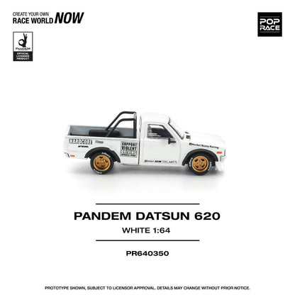 Pop Race 1/64 PANDEM Datsun 620 Pick Up Truck White Openable Front Hood Detailed Engine (PR640350)