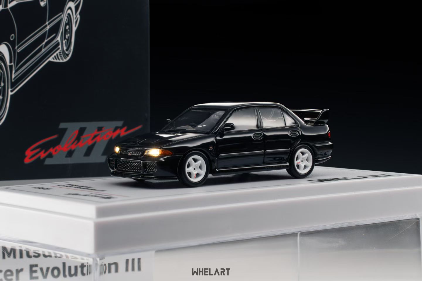 Whelart 1:64 Mitsubishi Lancer Evolution III Black LED Head and Back Lights with Car Key Shape Controller in Premium Box Packaging (Official Licensed)