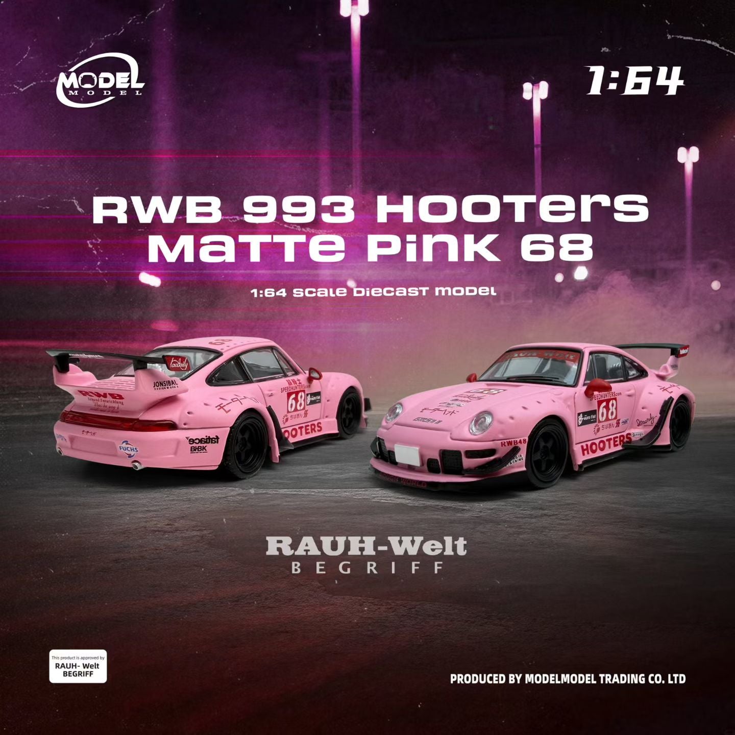 Model Model 1:64 RWB 993 Hooters Matt Pink 68 in Blister Packaging
