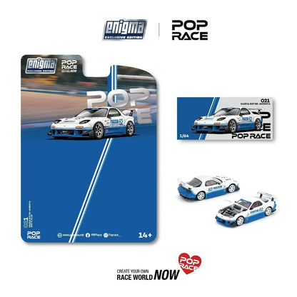 Pop Race X Enigma 1:64 Mazda RX-7 FD3S RE-Amemiya #62 White Blue in Blister Packaging (PRE021)