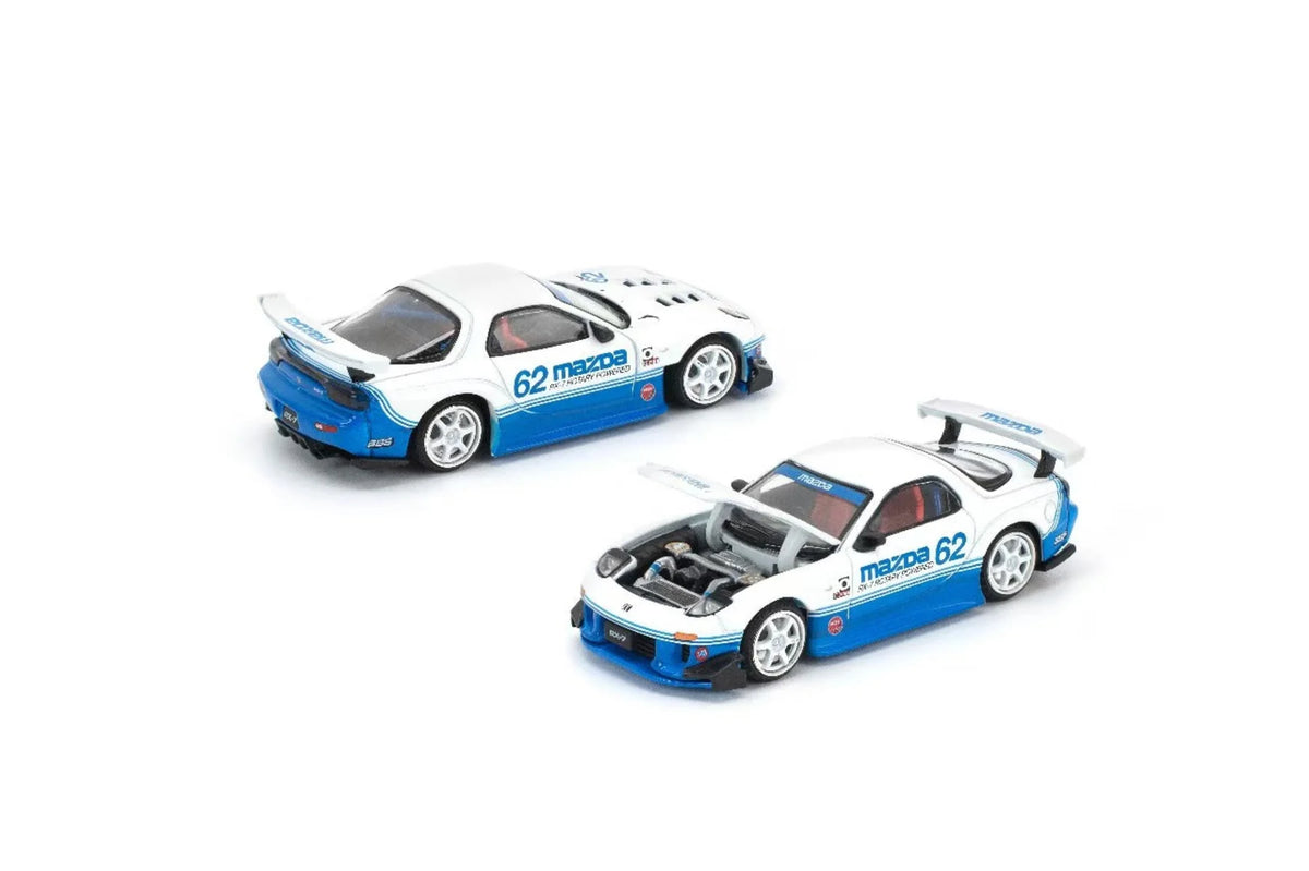 Pop Race X Enigma 1:64 Mazda RX-7 FD3S RE-Amemiya #62 White Blue in Blister Packaging (PRE021)