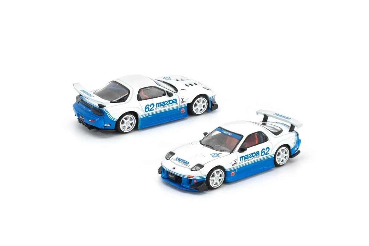 Pop Race X Enigma 1:64 Mazda RX-7 FD3S RE-Amemiya #62 White Blue in Blister Packaging (PRE021)