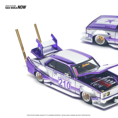 Pop Race 1:64 Nissan Skyline C210 KAIDO Racer Bosozoku Style - Purple Chrome Silver Opening Front and Rear Detailed Engine (PR640107)