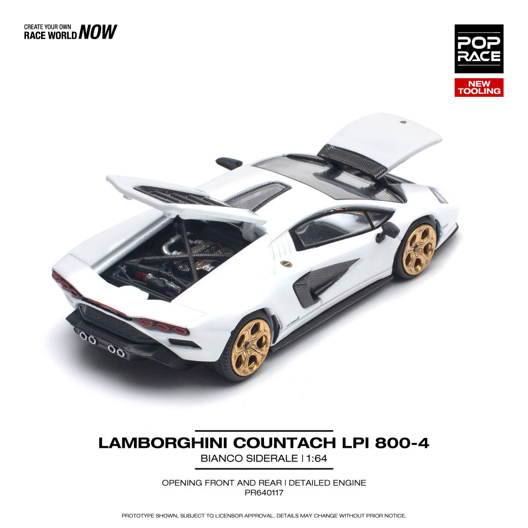 Pop Race 1:64 Lamborghini Countach LPI 800-4 Bianco Siderale Opening Front and Rear Detailed Engine (PR640117)