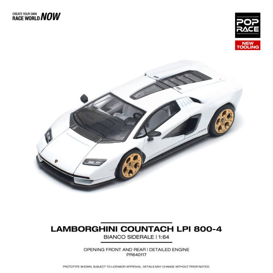 Pop Race 1:64 Lamborghini Countach LPI 800-4 Bianco Siderale Opening Front and Rear Detailed Engine (PR640117)