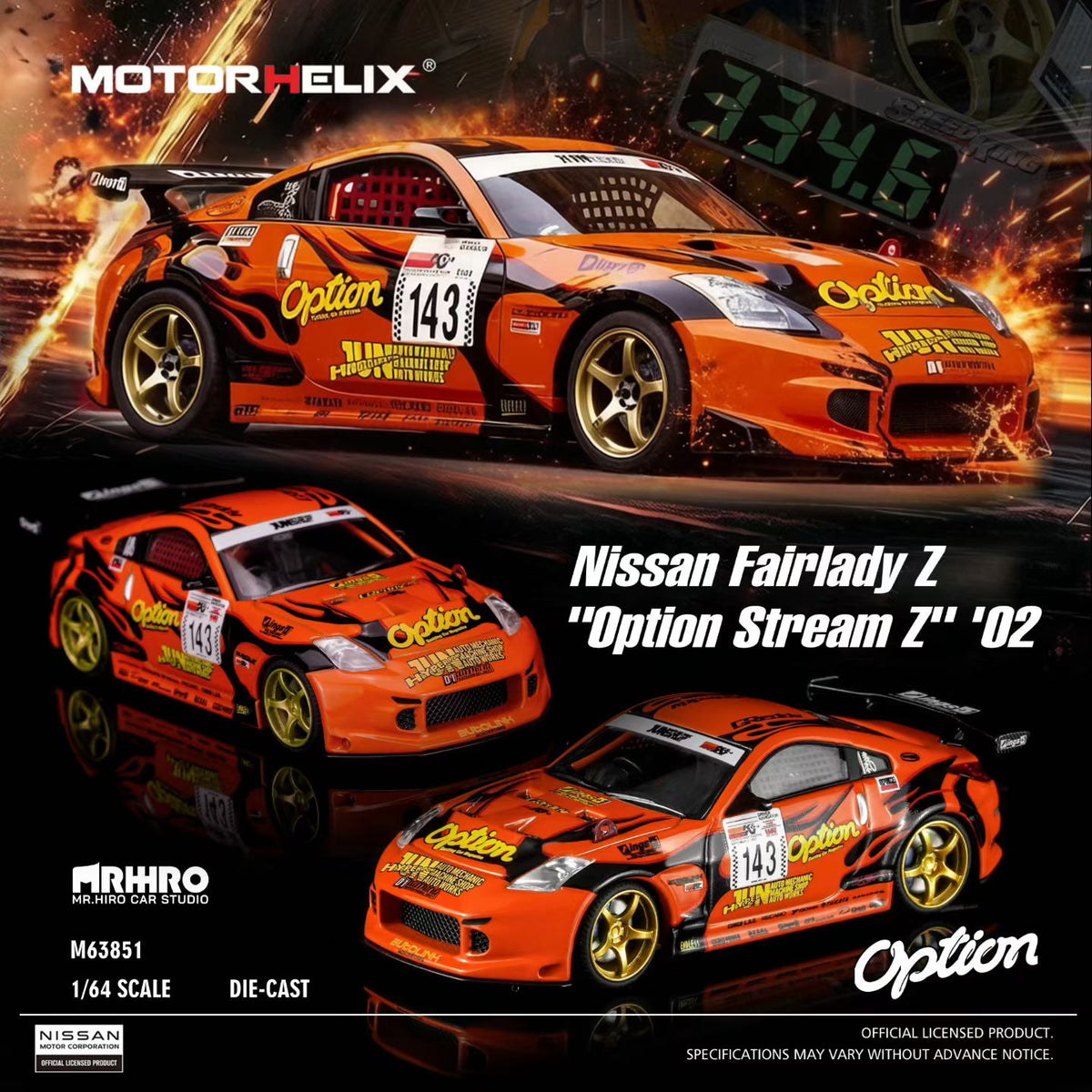 Motorhelix X Mr. Hiro X Option 1:64 Nissan Fairlady Z "Option Stream Z" 02 Orange Official Licensed
