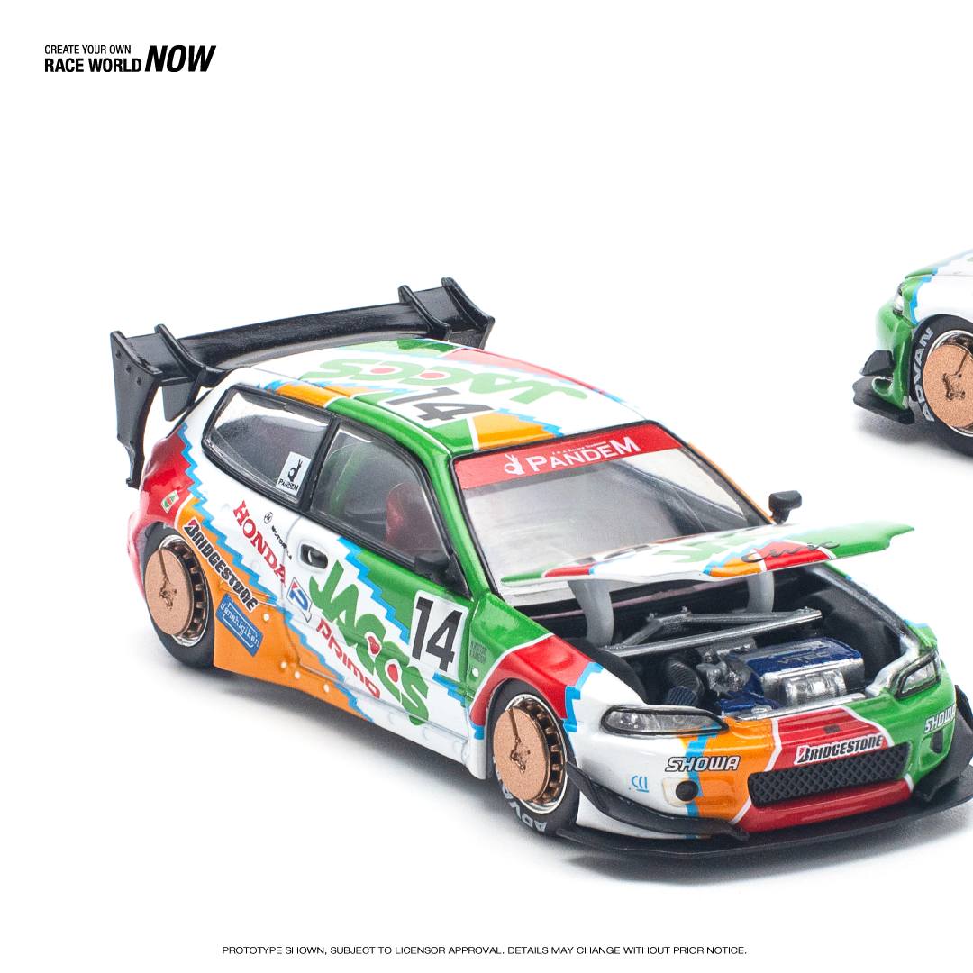 Pop Race 1:64 Honda PANDEM CIVIC EG6 v1.5 JACCS Opening Front Detailed Engine (PR640128)