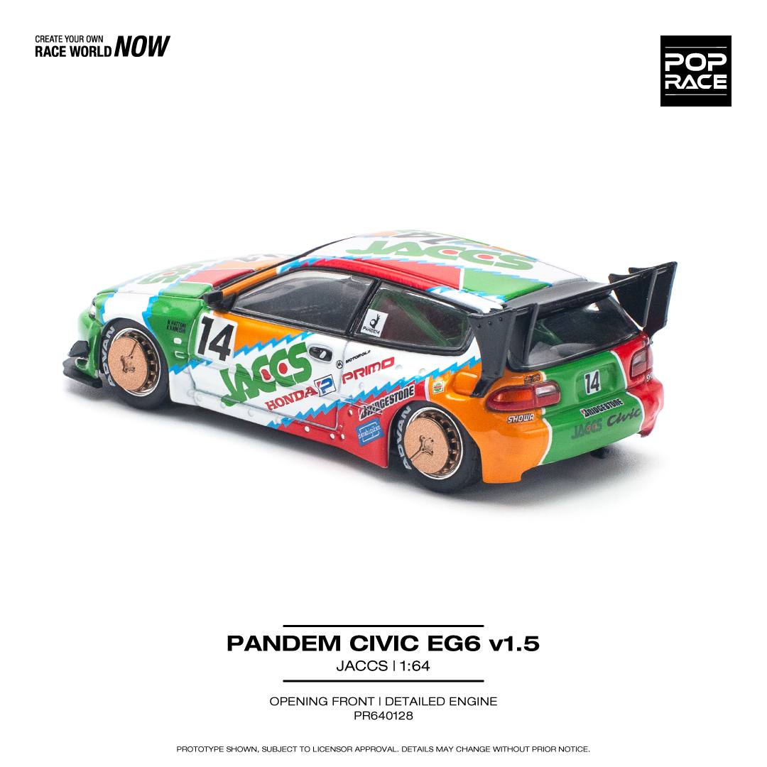 Pop Race 1:64 Honda PANDEM CIVIC EG6 v1.5 JACCS Opening Front Detailed Engine (PR640128)