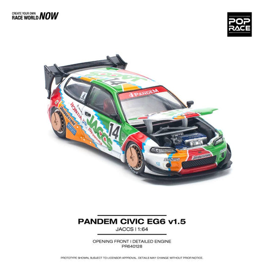 Pop Race 1:64 Honda PANDEM CIVIC EG6 v1.5 JACCS Opening Front Detailed Engine (PR640128)