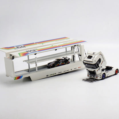 Kengfai X Maxwell 1:64 Scania S-Series 730 V8 Enclosed Double Deck Gull Wings Transporter Lorry Truck Livery White Apple #89 Edition Limited 450 Pieces