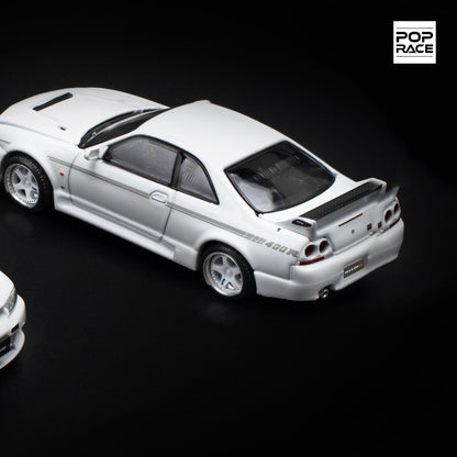 Pop Race 1:64 Nissan Skyline GT-R R33 NISMO 400R White Opening Front and Rear (PR640052)