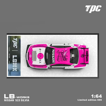 TPC 1:64 Nissan Silvia S15 LBWK Custom Pink White Openable Front Hood Detailed Engine