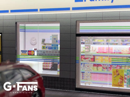 G-Fans 1/64 Family Mart Convenience Store LED Light Diorama with Car Park Parking Lot
