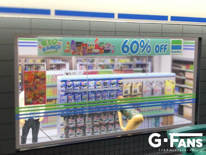 G-Fans 1/64 Family Mart Convenience Store LED Light Diorama with Car Park Parking Lot