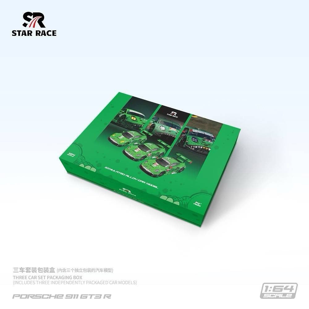 Star Race 1:64 Porsche 911 GT3 R Tyrannosaurus T-Rex Rexy Green #56 #77 #80 3 Cars Full Set in Premium Box