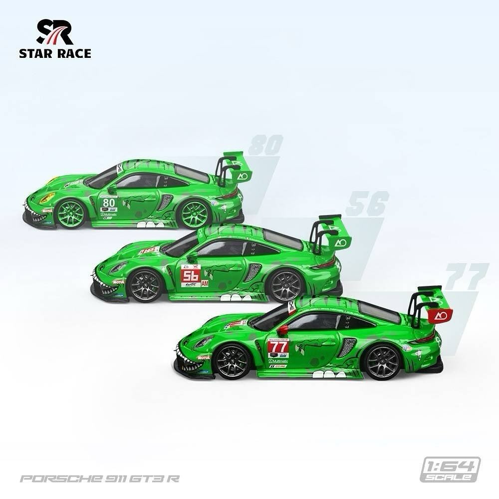 Star Race 1:64 Porsche 911 GT3 R Tyrannosaurus T-Rex Rexy Green #56 #77 #80 3 Cars Full Set in Premium Box