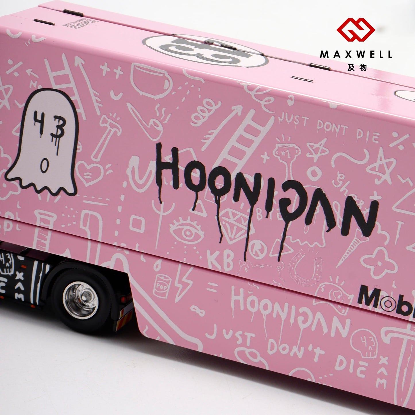 Maxwell 1/64 Scania S-Series S730 V8 Double Layers Enclosed  Gull Wings Transporter Lorry Truck Livery Ken Block Hoonigan #43 Pink Pig