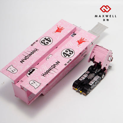 Maxwell 1/64 Scania S-Series S730 V8 Double Layers Enclosed  Gull Wings Transporter Lorry Truck Livery Ken Block Hoonigan #43 Pink Pig