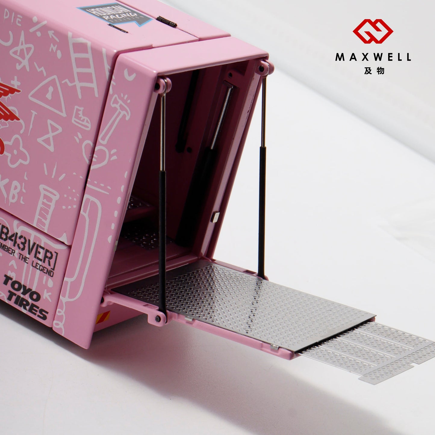 Maxwell 1/64 Scania S-Series S730 V8 Double Layers Enclosed  Gull Wings Transporter Lorry Truck Livery Ken Block Hoonigan #43 Pink Pig