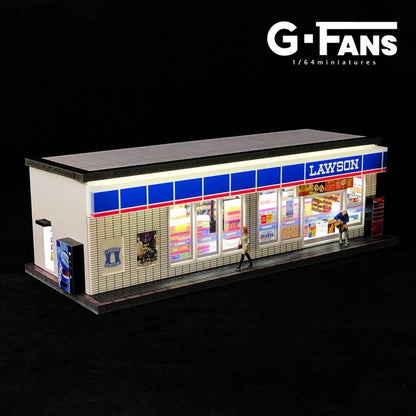 G-Fans 1/64 Lawson Convenience Store LED Light Diorama with Car Park Parking Lot