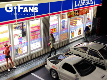 G-Fans 1/64 Lawson Convenience Store LED Light Diorama with Car Park Parking Lot